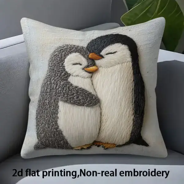 Embracing Penguins Cushion Cover