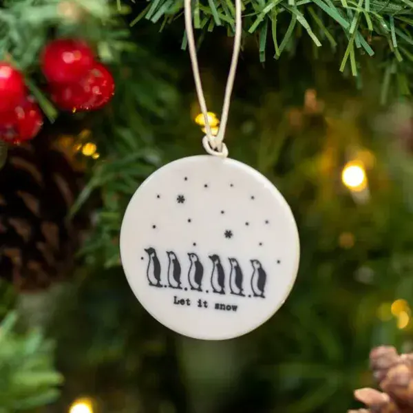 Flat Porcelain Bauble - Let it Snow