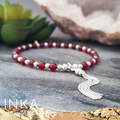 INKA Deep Orange Carnelian Tassel Bracelet.