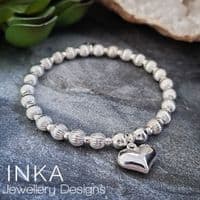 INKA Fluted Bead 3D Heart Bracelet