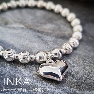 INKA Fluted Bead 3D Heart Bracelet