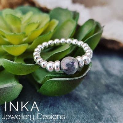 Inka 925 Sterling Silver Stretch Bead Bracelet & Ring Set With Heart Charms
