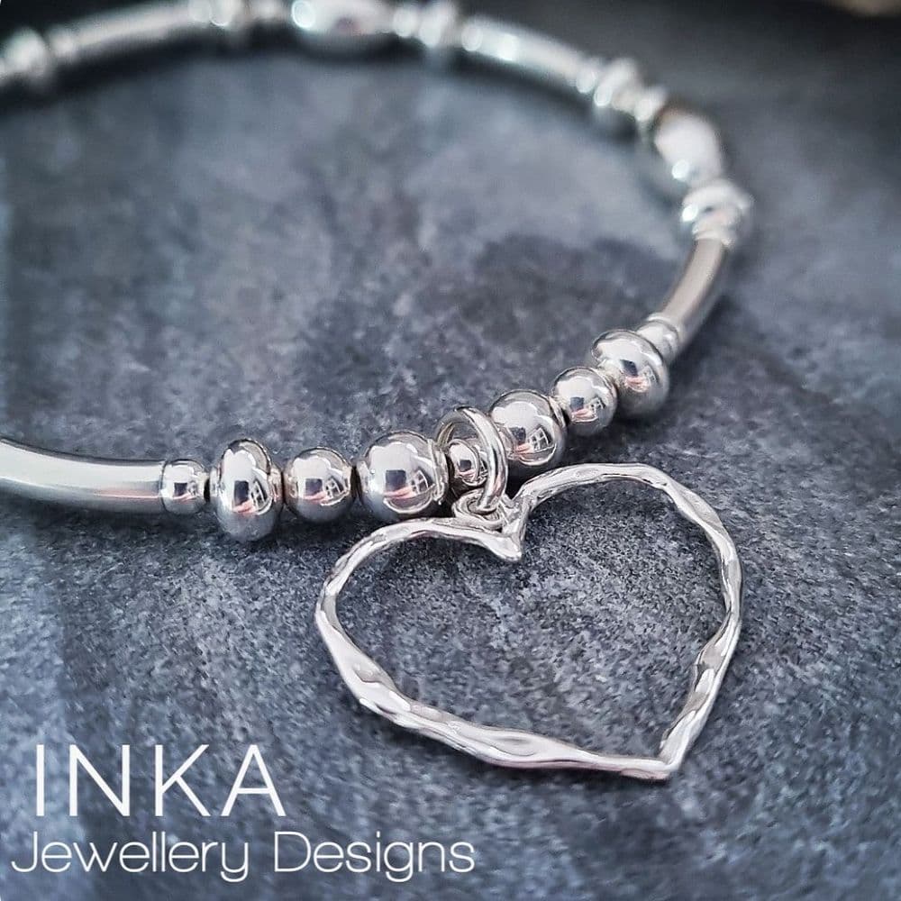 Inka 925 Sterling Silver stretch beaded Stacking Bracelet with Large
