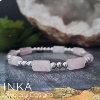 INKA Rose Quartz Column Bead Bracelet