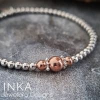 INKA Silver & Rose Gold Accent Bead Bracelet