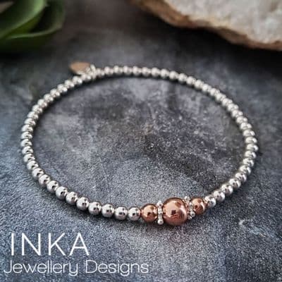 INKA Silver & Rose Gold Accent Bead Bracelet