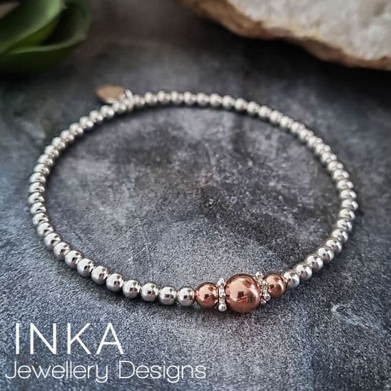 INKA Silver & Rose Gold Accent Bead Bracelet