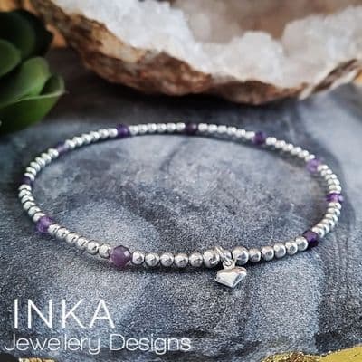 INKA Sterling Silver & Amethyst Heart charm Anklet