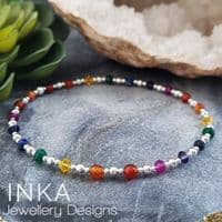 INKA Sterling Silver Gemstone Rainbow Anklet