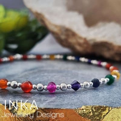 INKA Sterling Silver Gemstone Rainbow Anklet