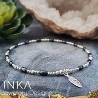 INKA Sterling Silver & Hematite Feather Anklet
