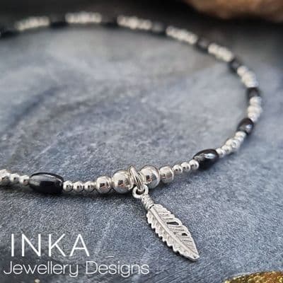 INKA Sterling Silver & Hematite Feather Anklet