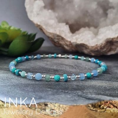 INKA Sterling Silver Mixed Blue Anklet