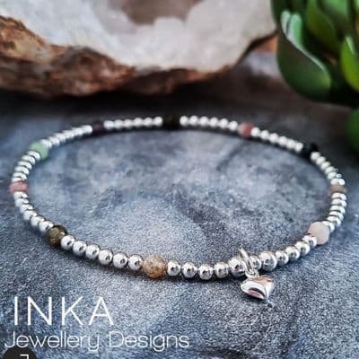 INKA Sterling Silver & Tourmaline Heart charm Anklet