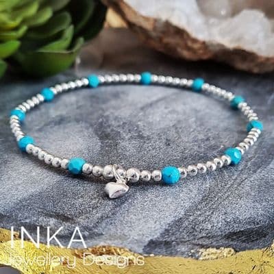 INKA Sterling Silver & Turquoise Heart charm Anklet