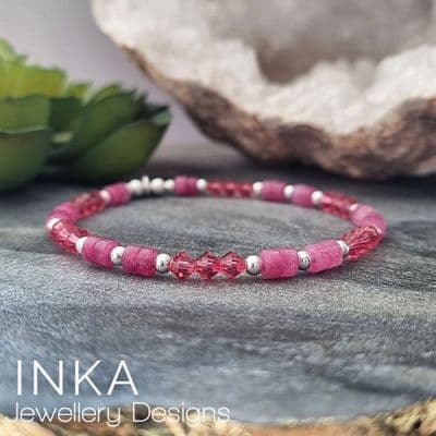 INKA Strawberry Quartz Heshi Bead Bracelet.