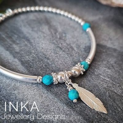 INKA Turquoise Drop Bead Feather Bracelet.