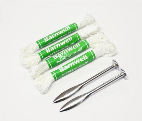 Barnwell 4 x Hanks of 18m Size B and Pair of line Pins Brick Masons Builders Line Made in UK