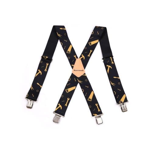 Barnwell Black Tool Trouser Braces Suspenders Heavy Duty Metal Clips 50mm Wide