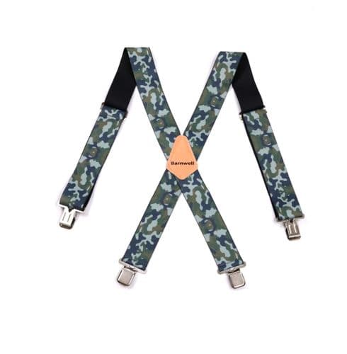 Barnwell Green Camo Trouser Braces Suspenders Heavy Duty Metal Clips 50mm Wide
