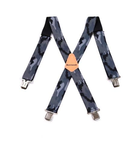 Barnwell Grey Camo Trouser Braces Suspenders Heavy Duty Metal Clips 50mm Wide