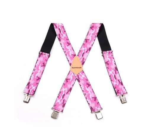 Barnwell Pink Camo Trouser Braces Suspenders Heavy Duty Metal Clips 50mm Wide
