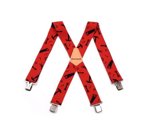 Barnwell Red Tool Trouser Braces Suspenders Heavy Duty Metal Clips 50mm Wide