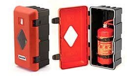 Black/Red Front Loading Plastic Fire Extinguisher Box