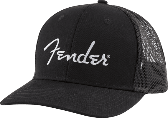 Fender Silver Logo Baseball Style Snapback Hat Black