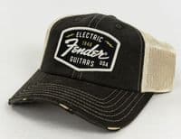 Fender Transition Logo Patch Hat, Black/Stone, Worn Look Peak, One Size