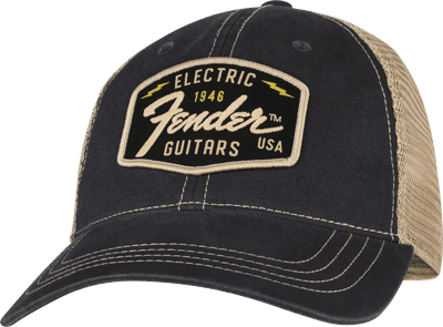 Fender Transition Logo Patch Hat, Black/Stone, Worn Look Peak, One Size
