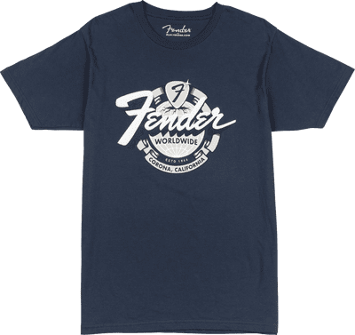 Fender World Wide Tee, Vintage Navy, Large Size T Shirt