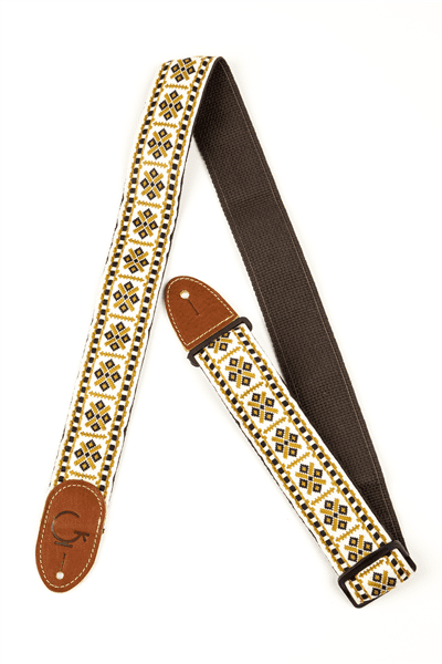 Gretsch G Brand Guitar Strap, Diamond Pattern, White / Brown