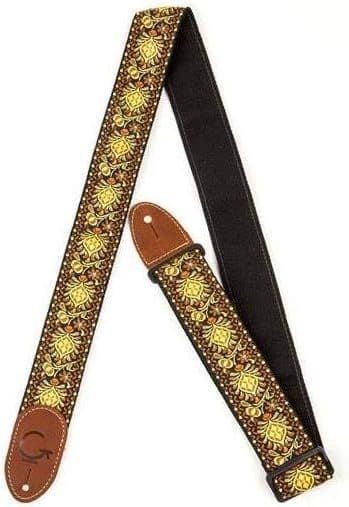 Gretsch G Brand Guitar Strap, Yellow and Orange with Brown ends
