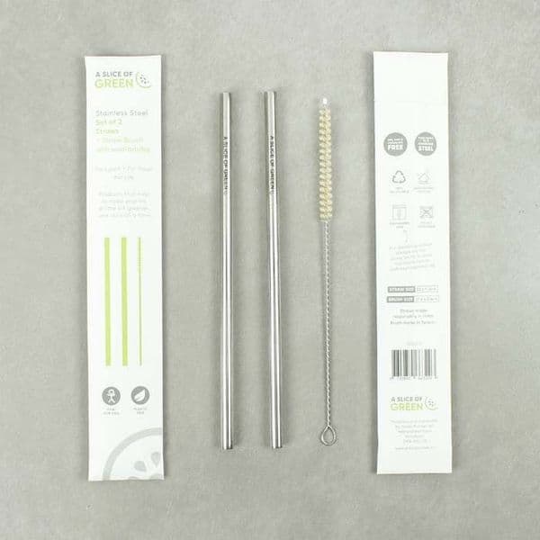 A Slice of Green Stainless Steel Straws 2 pack + brush