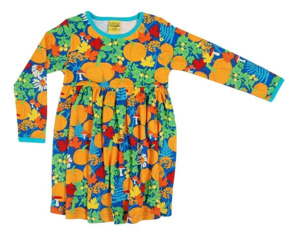 Duns Blue Autumn Garden Long Sleeve Gather Dress