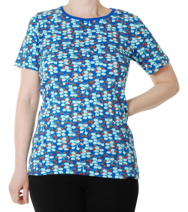 Duns Blue Wild Strawberries Adult Short Sleeve Top