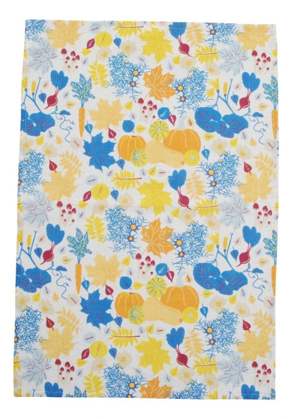 Duns Fall Flowers Blue Kitchen Tea Towel