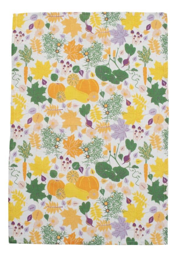 Duns Fall Flowers Purple Kitchen Tea Towel