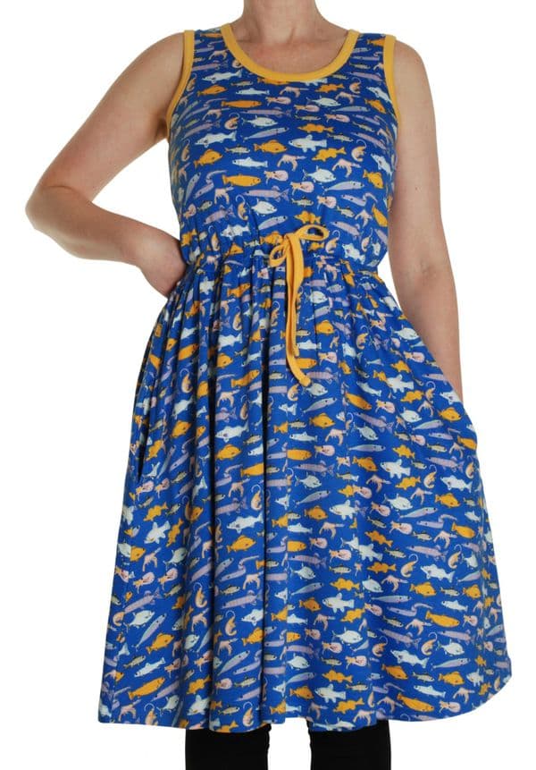 Duns Fish Blue Adult Sleeveless Twirly Dress