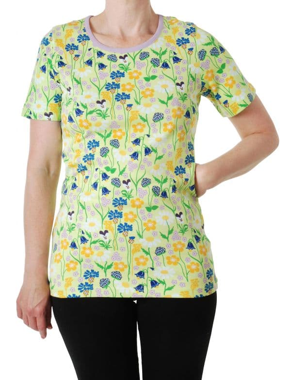 Duns Midsummer Flowers Green Adult Short Sleeve Top