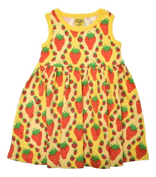 Duns Strawberries Yellow Sleeveless Gather Dress