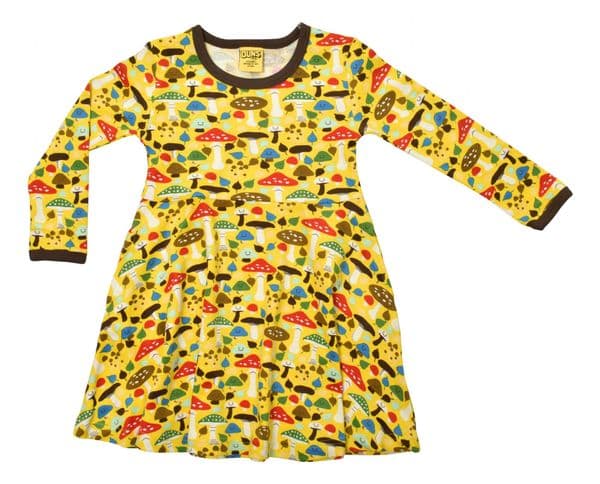 Duns Yellow Mushrooms Long Sleeve Skater Dress