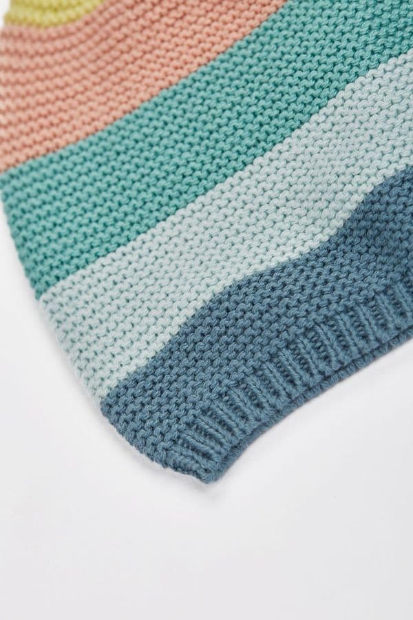 Frugi Blue Rainbow Stripe Harlen Knitted Hat