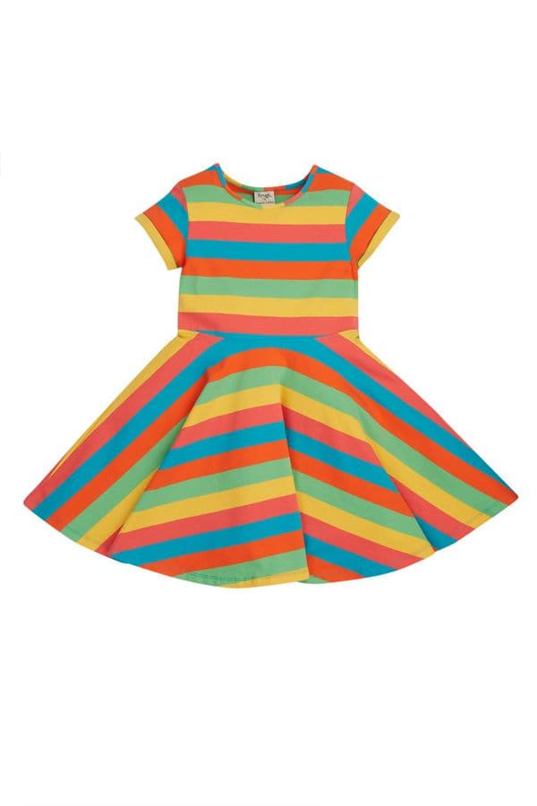 Frugi Blue Rainbow Stripe Spring Skater Dress