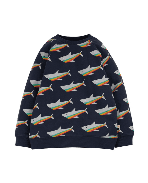 Frugi indigo Rainbow Sharks Rex Jumper