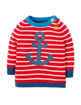 Frugi Little Finn Knitted Jumper Tomato Stripe Anchor