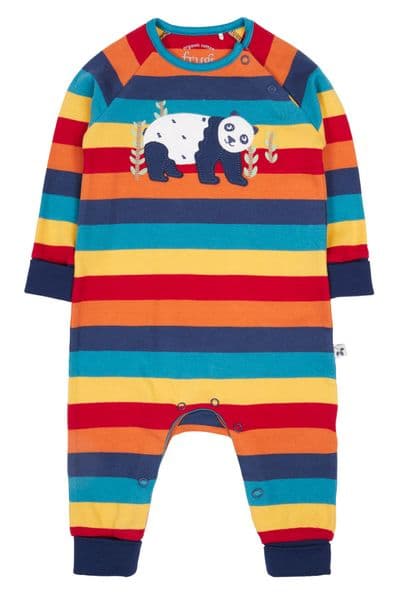 Frugi Panda Rainbow Stripe Rowan Romper