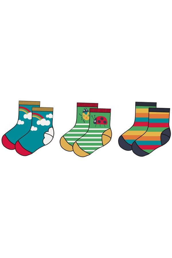 Frugi Rainbow Bug Little Socks 3 pack