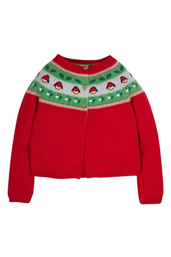 Frugi True Red Kenna Fairisle Cardi
